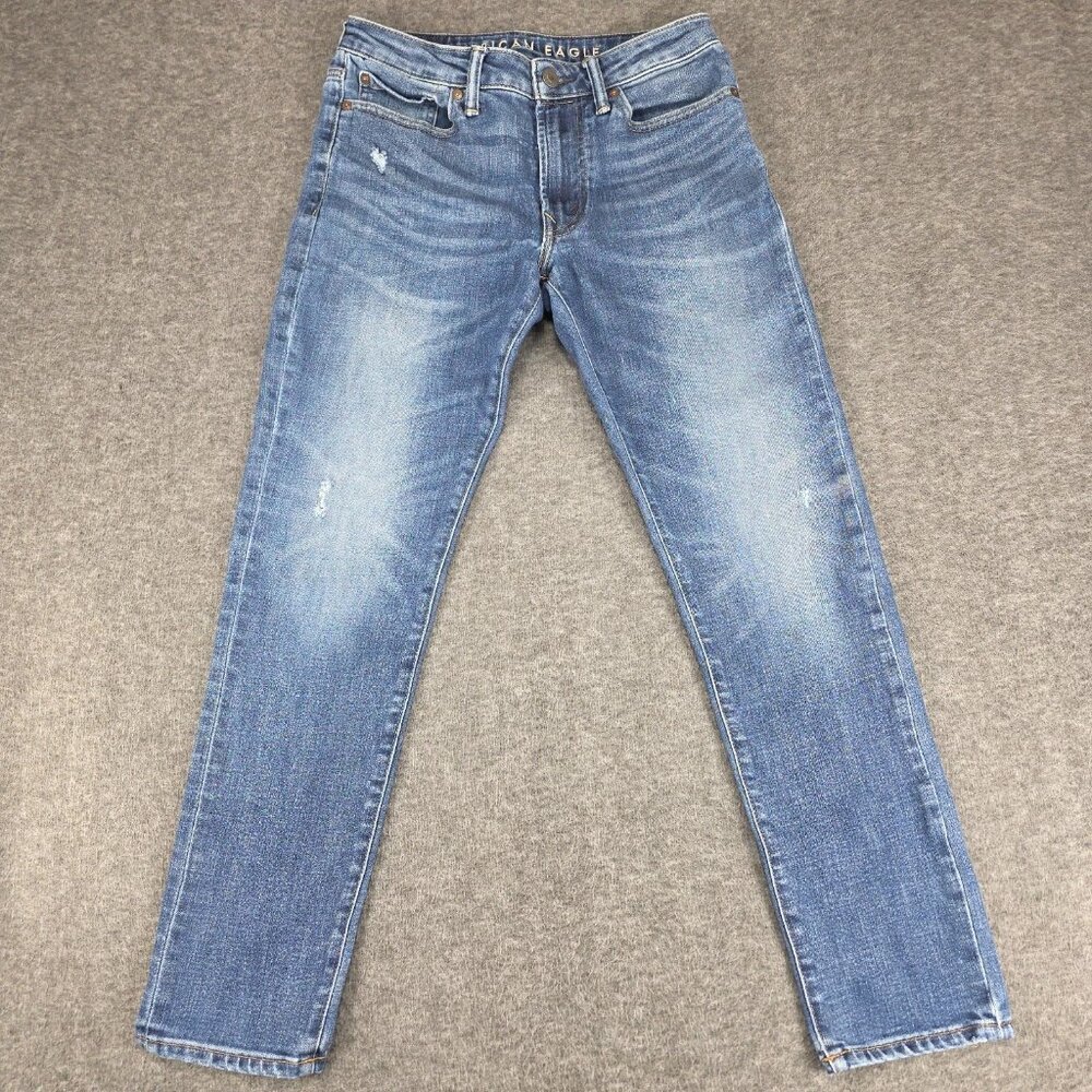 American Eagle Men's Blue Slim-Fit Straight-Leg Stretch Jeans